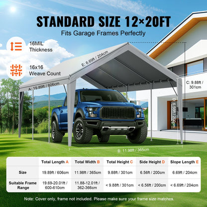 SXYQCPBH12X20 - Heavy-Duty 12x20 ft Waterproof Canopy for Carports