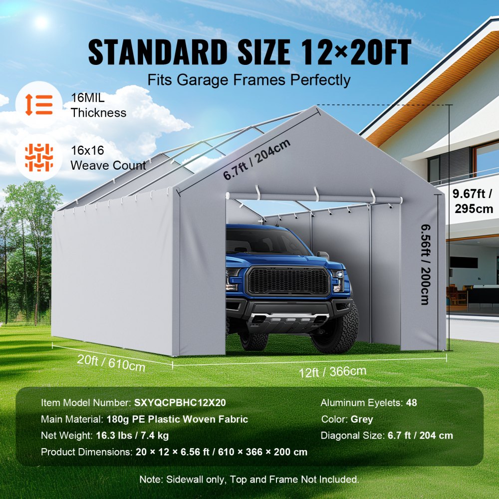 SXYQCPBHC12X20 - Durable 12x20 ft Canopy Cover for Carports and Garages