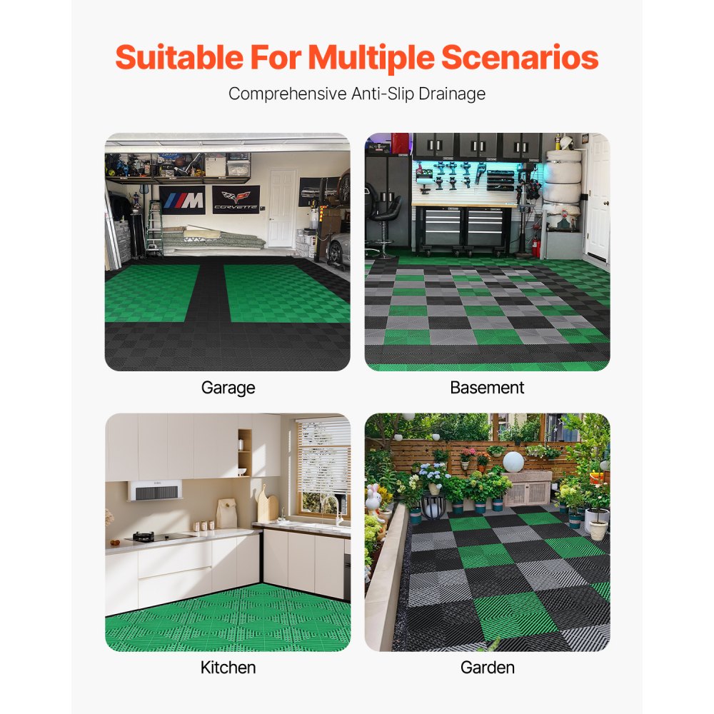 GS-30*30*1.5-Green - Heavy-Duty Interlocking Drainage Mat for Garages and More