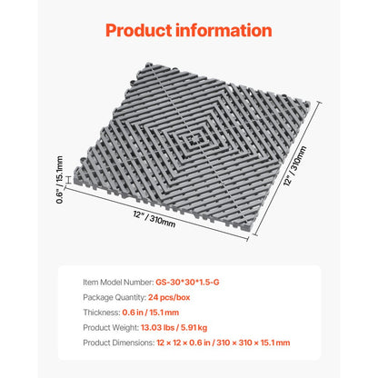 GS-30*30*1.5-G - Heavy-Duty 12” Interlocking Drainage Mat for Garages