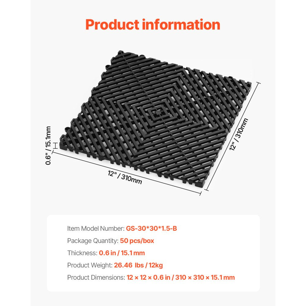 GS-30*30*1.5-B - Heavy-Duty Interlocking Drainage Mat, Efficient Waterproof Design