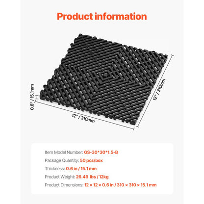 GS-30*30*1.5-B - Heavy-Duty Interlocking Drainage Mat, Efficient Waterproof Design