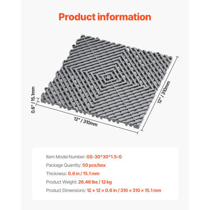 GS-30*30*1.5-G - Heavy-Duty Interlocking Drainage Mat for Garages and Commercial Use