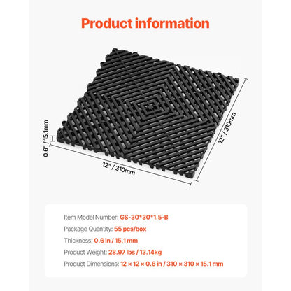 GS-30*30*1.5-B - Durable Interlocking Drainage Mat for Garages, 30" x 30"