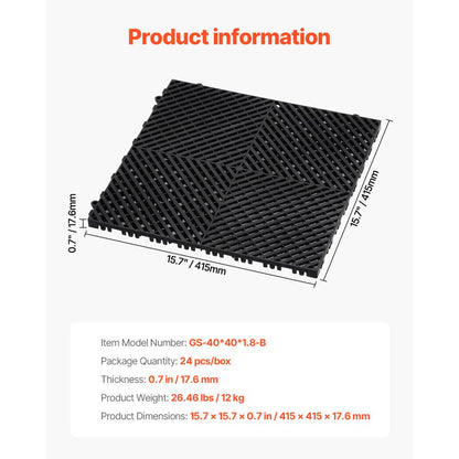 GS-40*40*1.8-B - Heavy-Duty 40"x40" Interlocking Drainage Mat for Garages