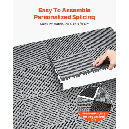 GS-40*40*1.8-G - Heavy-Duty Rubber Interlocking Drainage Mat for Garages