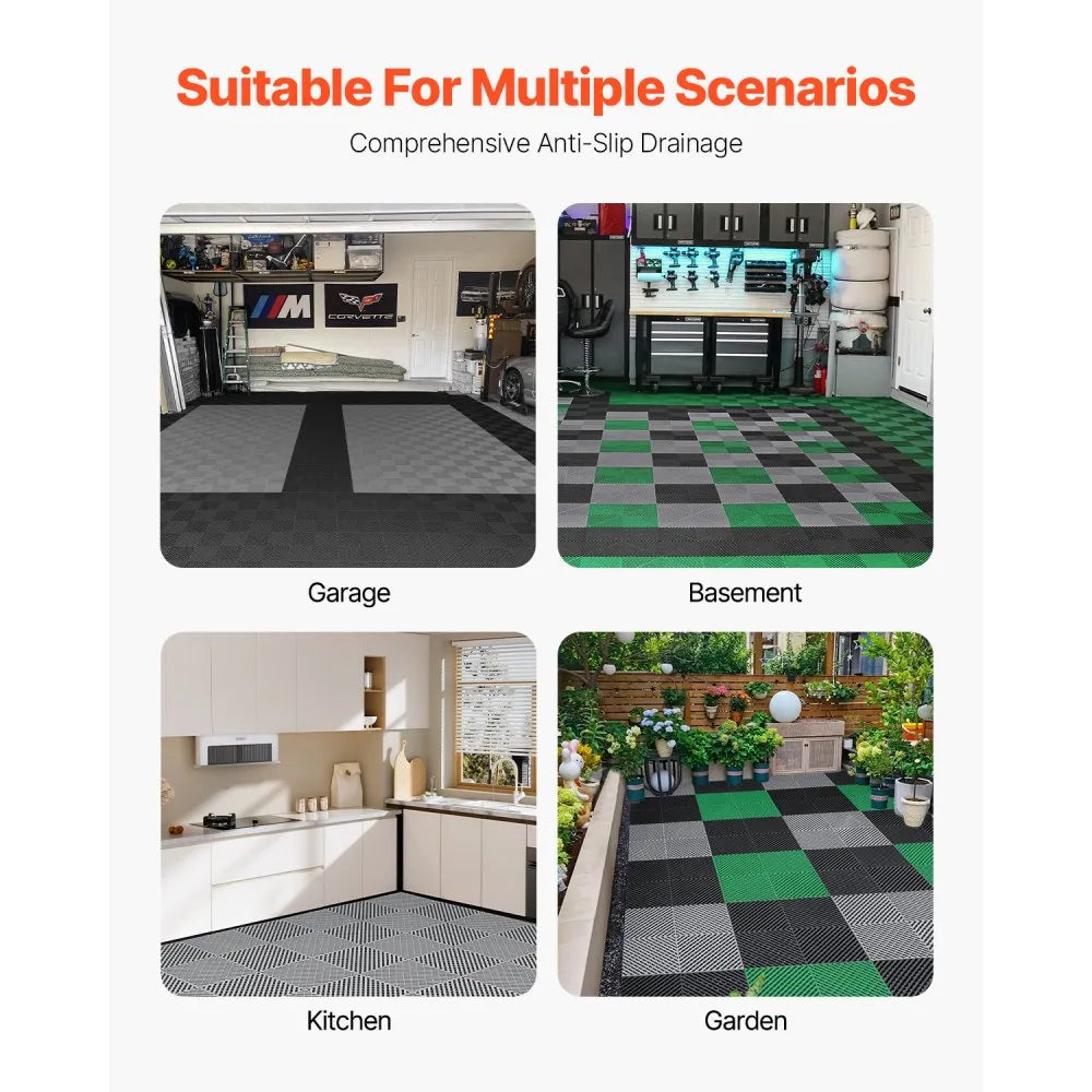 GS-40*40*1.8-G - Heavy-Duty Rubber Interlocking Drainage Mat for Garages