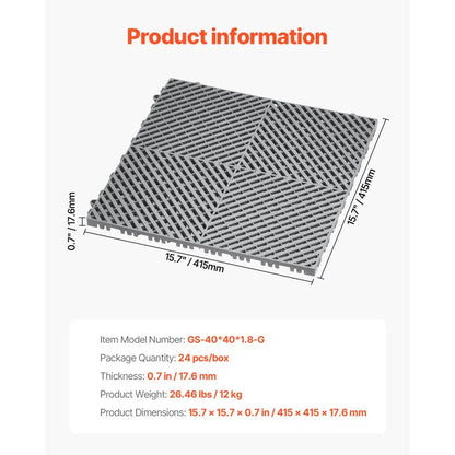 GS-40*40*1.8-G - Heavy-Duty Rubber Interlocking Drainage Mat for Garages