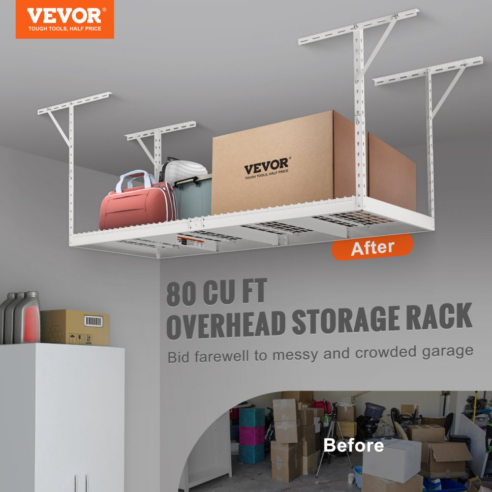 010394696664 - Heavy-Duty Garage Ceiling Rack, 3x8, Adjustable and Secure Storage