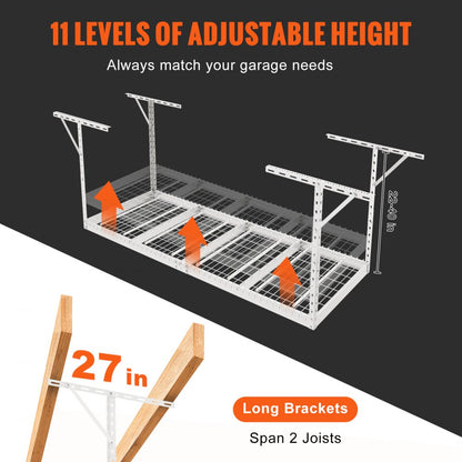 010394696664 - Heavy-Duty Garage Ceiling Rack, 3x8, Adjustable and Secure Storage