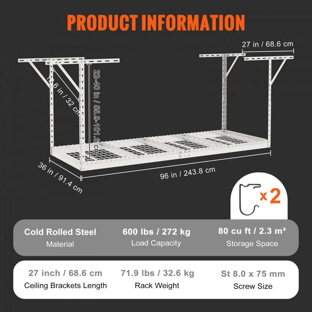 010394696664 - Heavy-Duty Garage Ceiling Rack, 3x8, Adjustable and Secure Storage