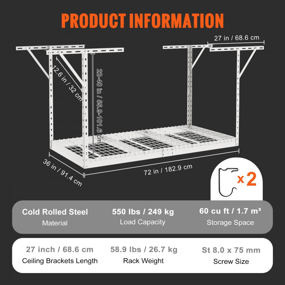 010256613957 - Adjustable Overhead Garage Rack for Space-Saving Storage