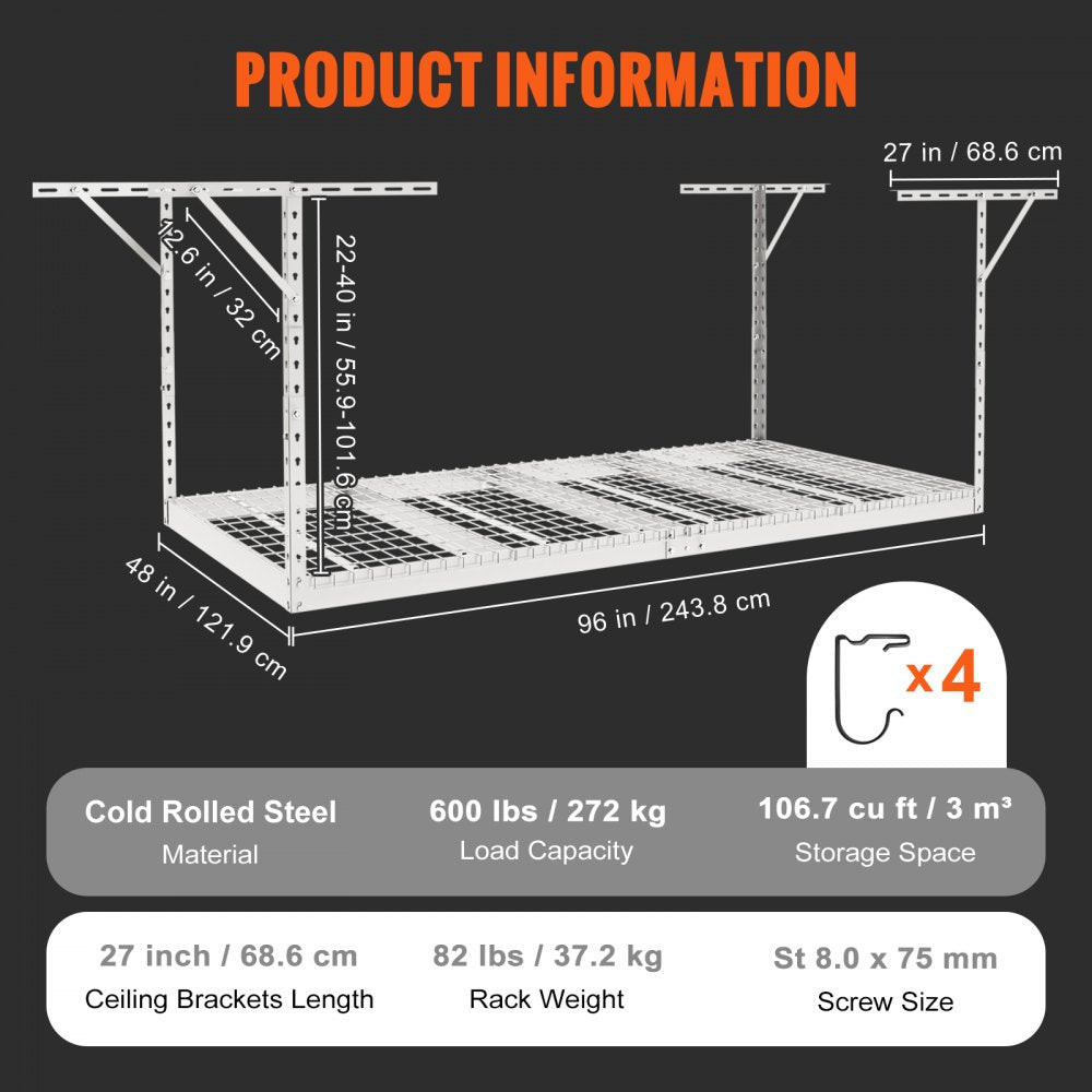 010550705073 - Heavy-Duty Garage Storage Rack, 600 lbs Capacity, Adjustable 22-40"