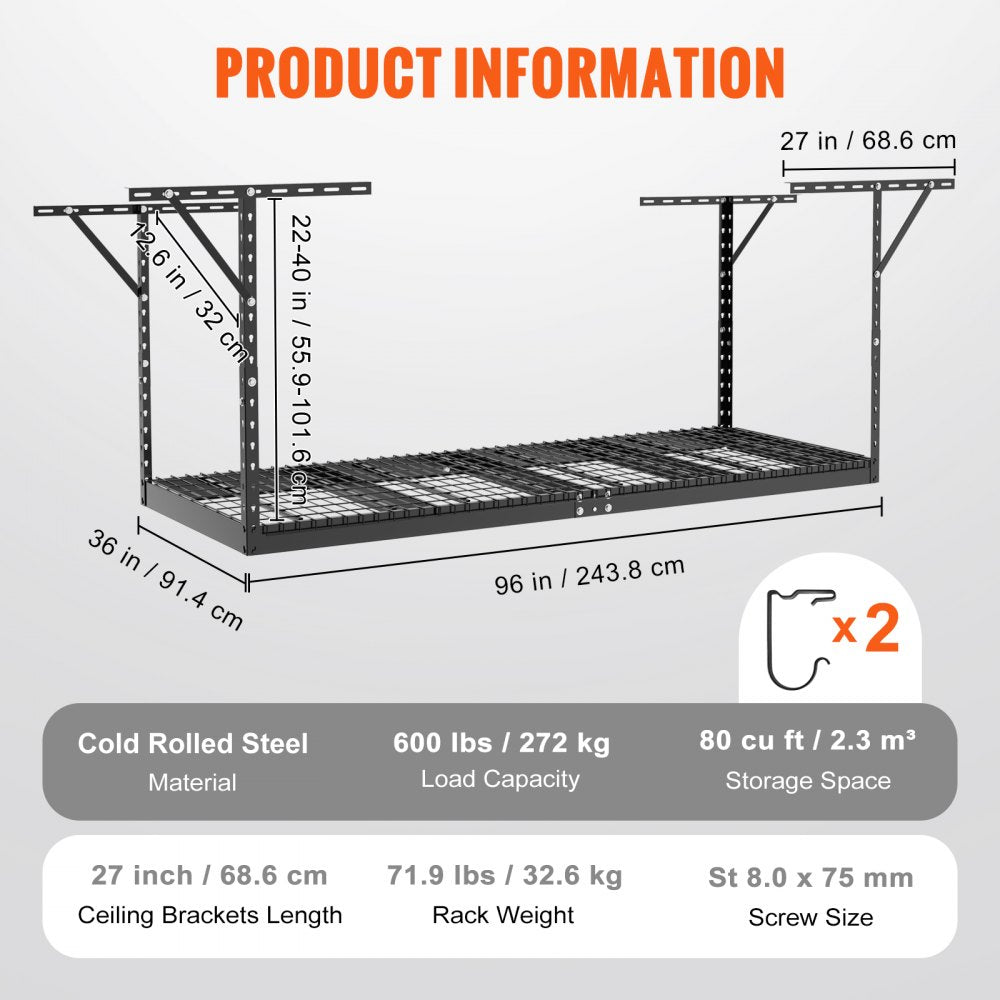 010855498781 - Adjustable 36x96 Steel Garage Storage Rack, 600 lbs Capacity