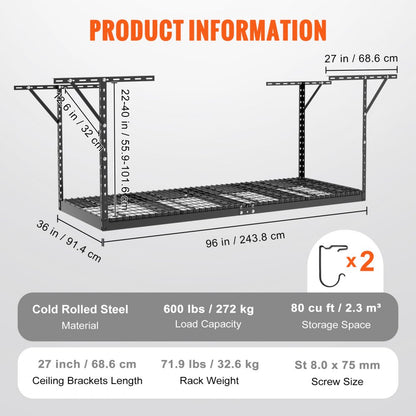 010855498781 - Adjustable 36x96 Steel Garage Storage Rack, 600 lbs Capacity