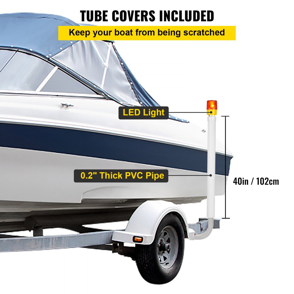 40" Boat Trailer Guide-ons - Durable Guide-on with LED Lights for Safe Loading