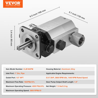 010859226370 - 16 GPM Aluminum Hydraulic Pump for Wood Splitting