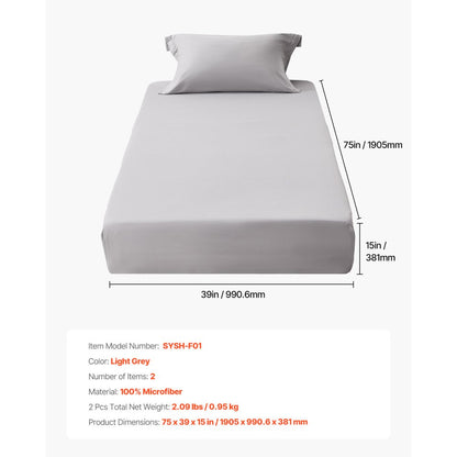 SYSH-F01 - Twin Fitted Sheet Set, 75 x 39 In, Wrinkle-Resistant