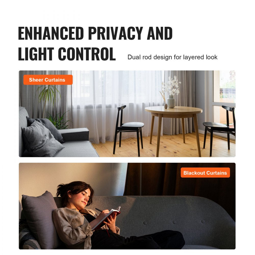 TW-R72/144 - 72 to 144 Inch Adjustable Double Curtain Rods with Round Finials