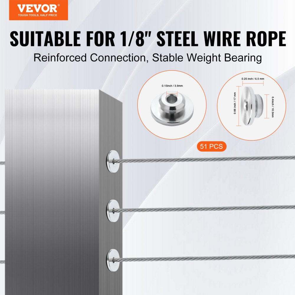 YXHF-W043-51 - VEVOR 51-Pack Stainless Steel Cable Railing Kit for 1/8" Cables