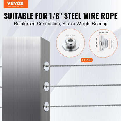 YXHF-W043-51 - VEVOR 51-Pack Stainless Steel Cable Railing Kit for 1/8" Cables
