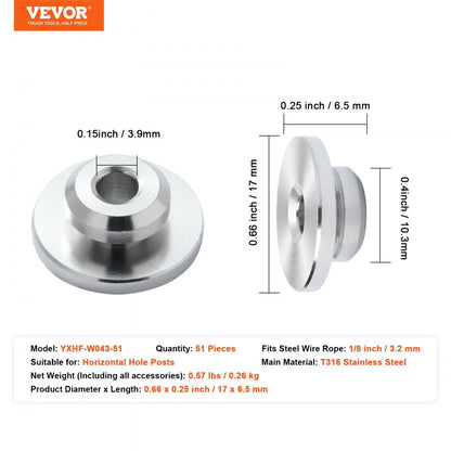 YXHF-W043-51 - VEVOR 51-Pack Stainless Steel Cable Railing Kit for 1/8" Cables