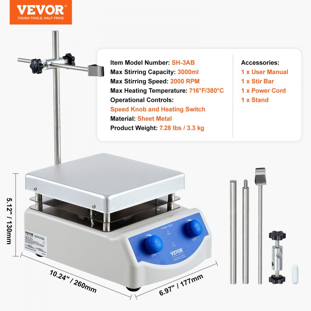 SH-3AB - Compact 3000mL Magnetic Stirrer Hot Plate for Labs