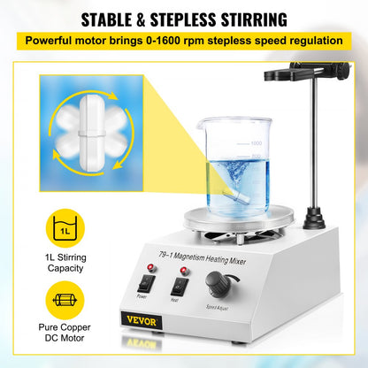 010458672575 - 1L Magnetic Stirrer with 1600 RPM, Stainless Steel Hot Plate