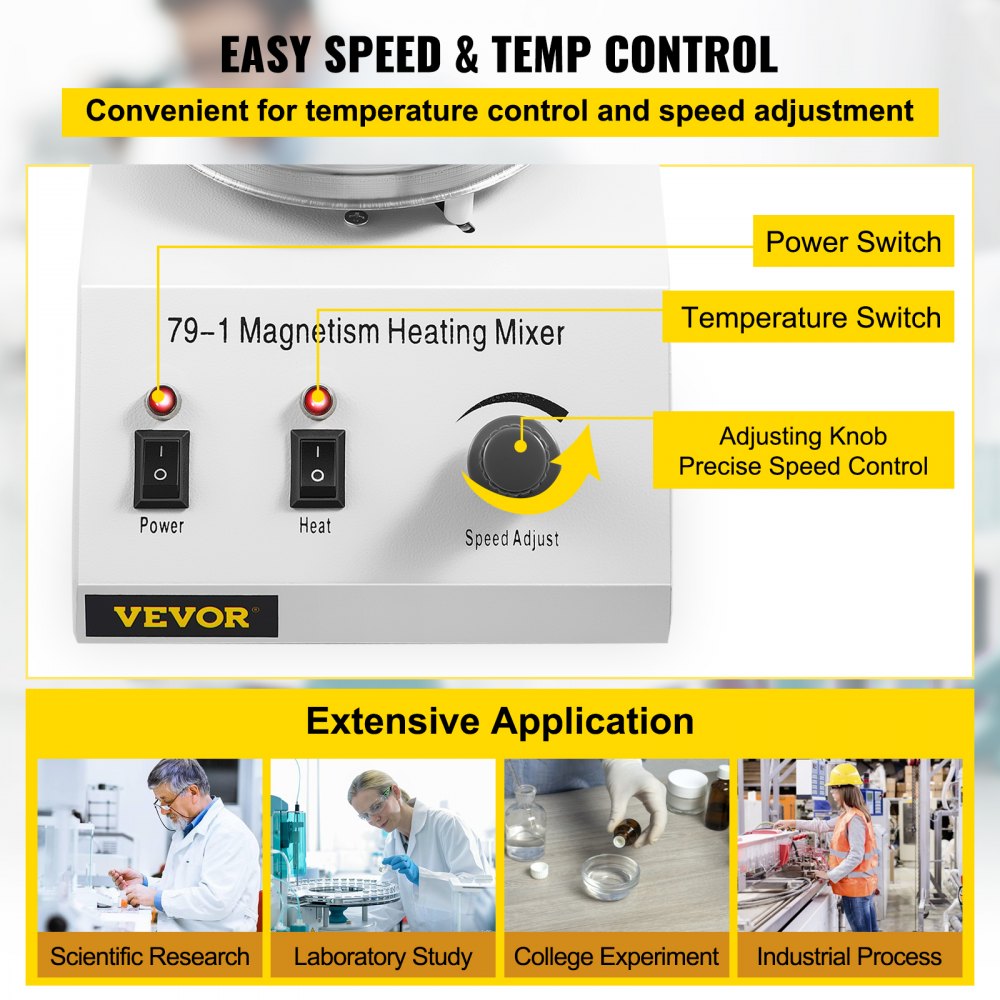 010458672575 - 1L Magnetic Stirrer with 1600 RPM, Stainless Steel Hot Plate