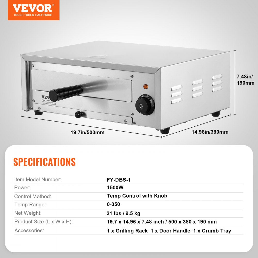 FY-DBS-1 - 12" Stainless Steel Electric Pizza Oven with Precise Temperature Control