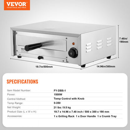 FY-DBS-1 - 12" Stainless Steel Electric Pizza Oven with Precise Temperature Control