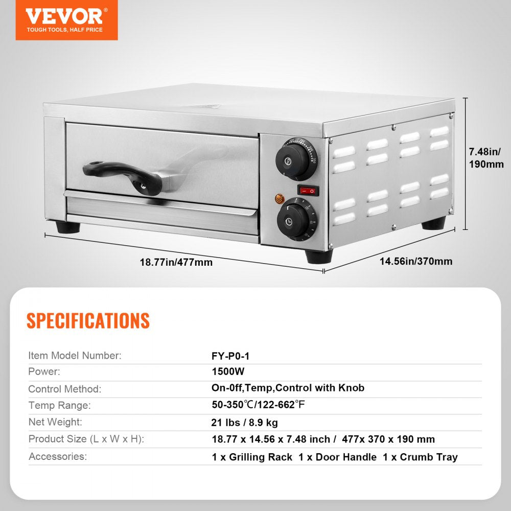 FY-P0-1 - 12" VEVOR Stainless Steel Pizza Oven with Dual Heating Tubes