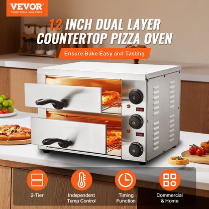 FY-P0-2 - VEVOR 12" Electric Pizza Oven with Stainless Steel Design
