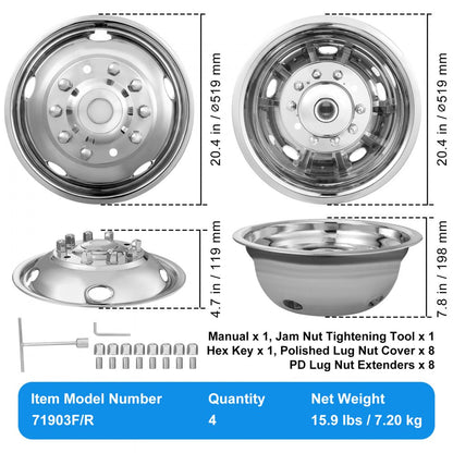 71903F/R - Stainless Steel Wheel Simulators for Ford F450/F550 Trucks