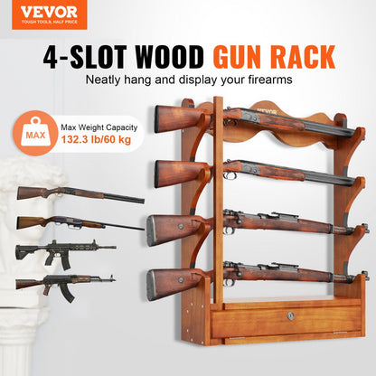WZ001 - Solid Wood Gun Rack for 4 Rifles, 33.1" x 24" x 5.5"