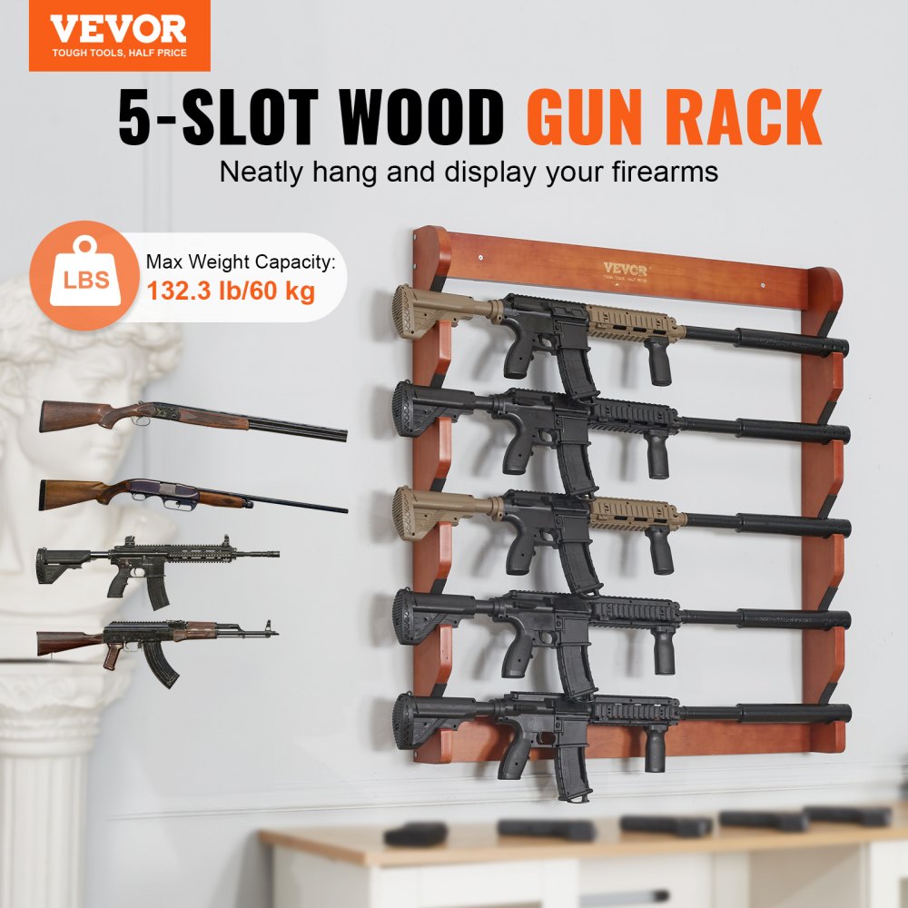 WZ002 - Elegant Pine Gun Rack with 5 Slots, 33.1" x 30.1"