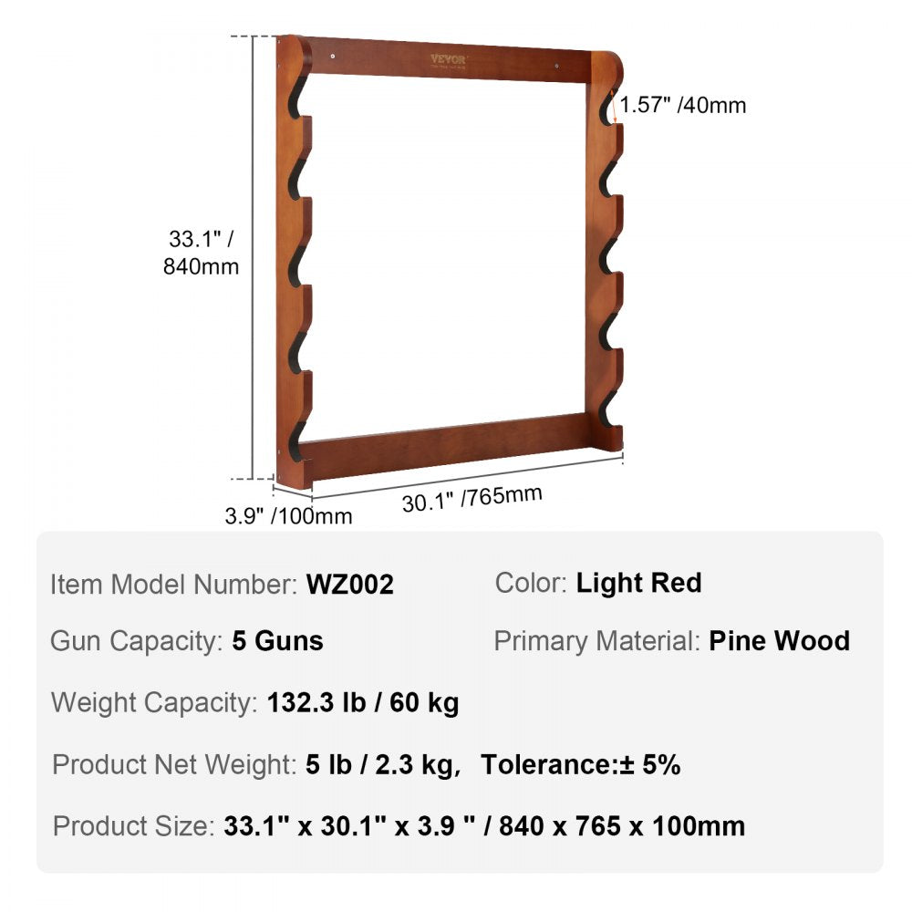 WZ002 - Elegant Pine Gun Rack with 5 Slots, 33.1" x 30.1"