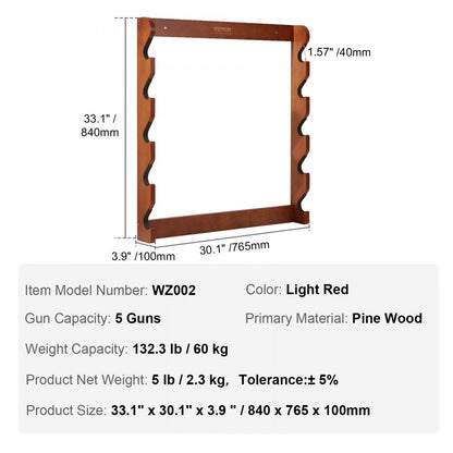WZ002 - Elegant Pine Gun Rack with 5 Slots, 33.1" x 30.1"