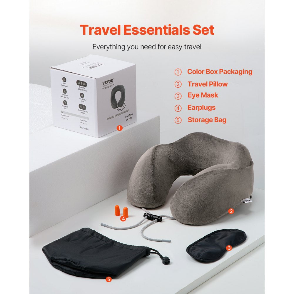 GM-2032 - Ergonomic Memory Foam Travel Pillow with Adjustable Support & Accessories