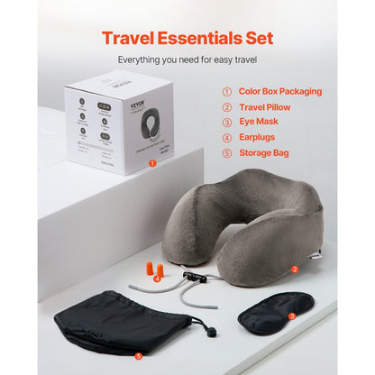 GM-2032 - Ergonomic Memory Foam Travel Pillow with Adjustable Support & Accessories
