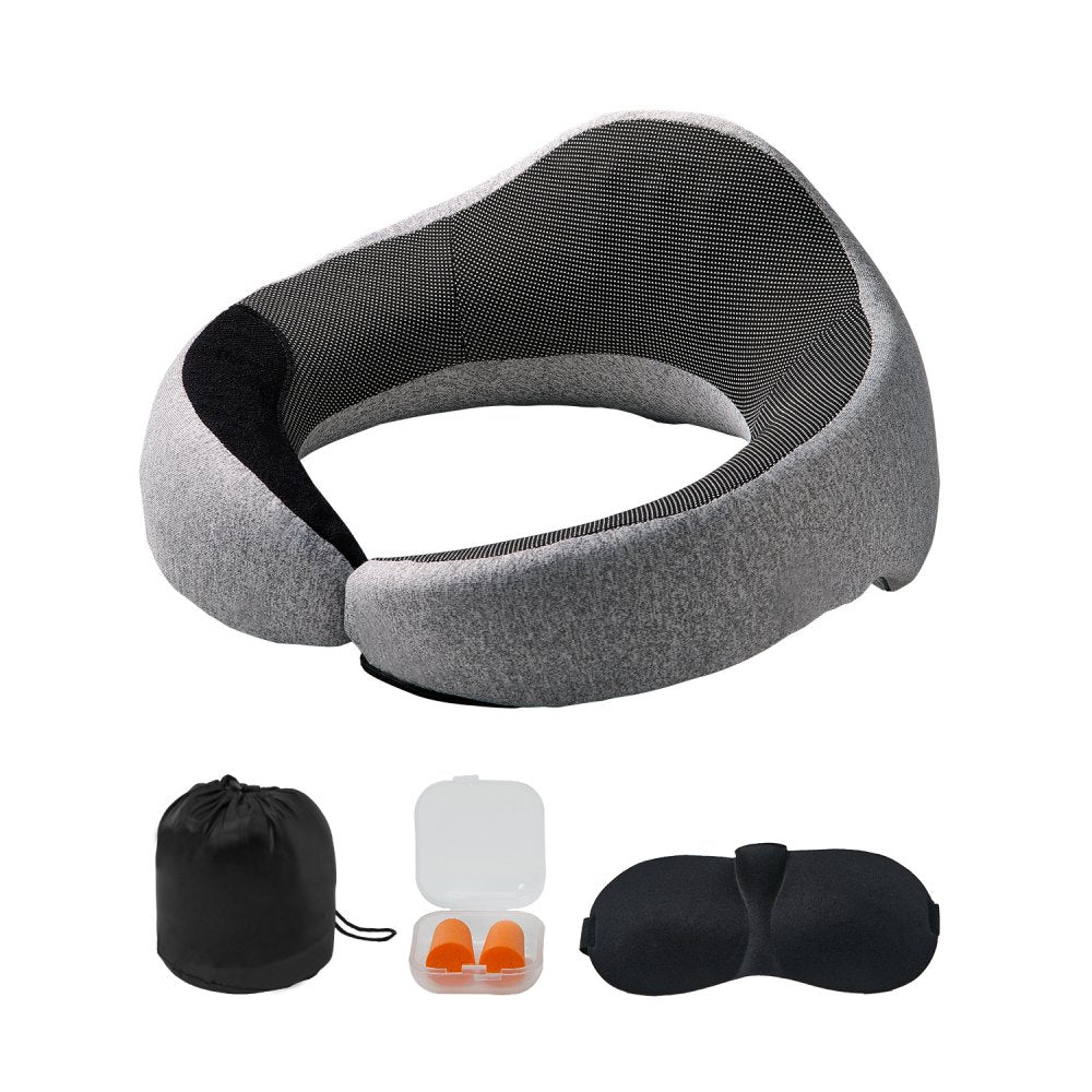 SN-FC779 - Double-Layer Memory Foam Travel Pillow Set with Eye Mask & Earplugs