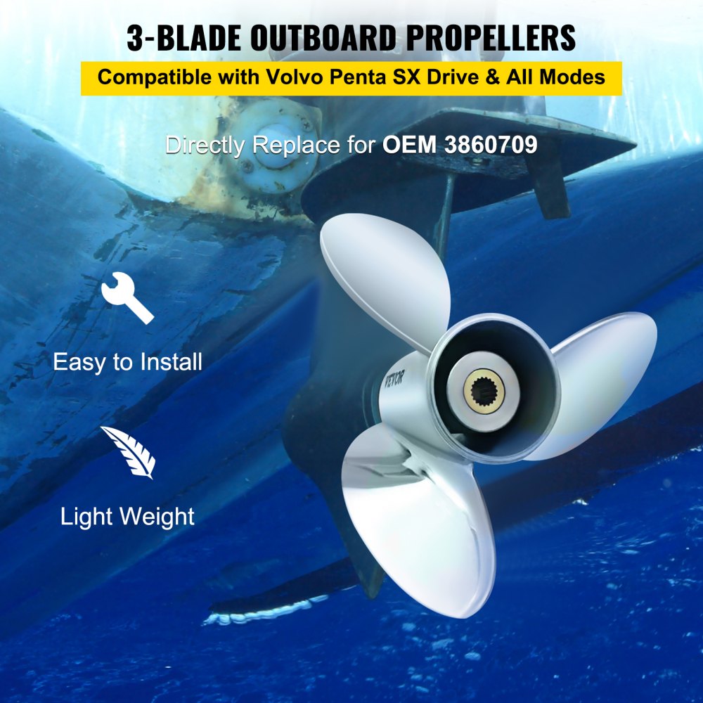 OEM 3860709 - 14.5" Stainless Steel Outboard Propeller for Volvo Penta