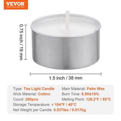 HA1806 - VEVOR 1.5" Unscented Tea Light Candles, 6.5 Hour Burn Time
