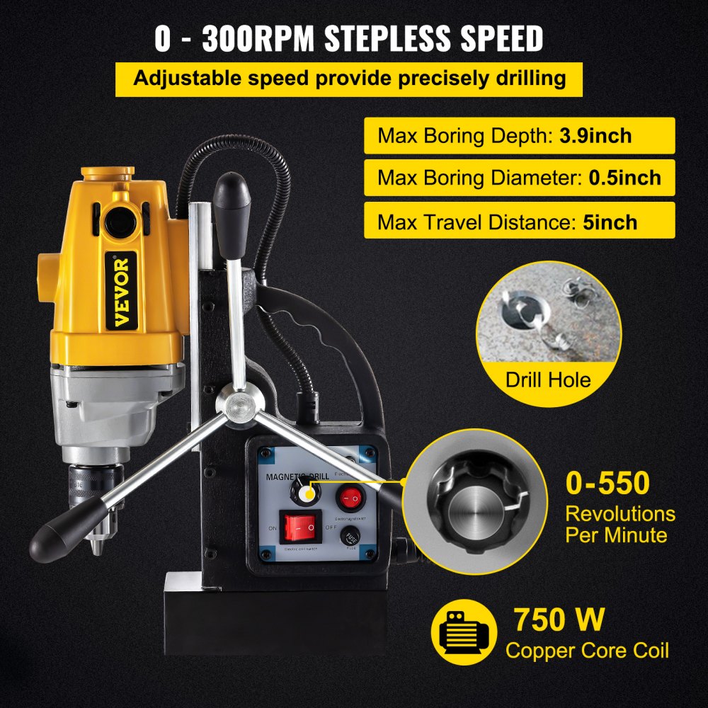 VV-MD-750 - Heavy-Duty Magnetic Drill for Precision Boring Up to 3.9" Depth