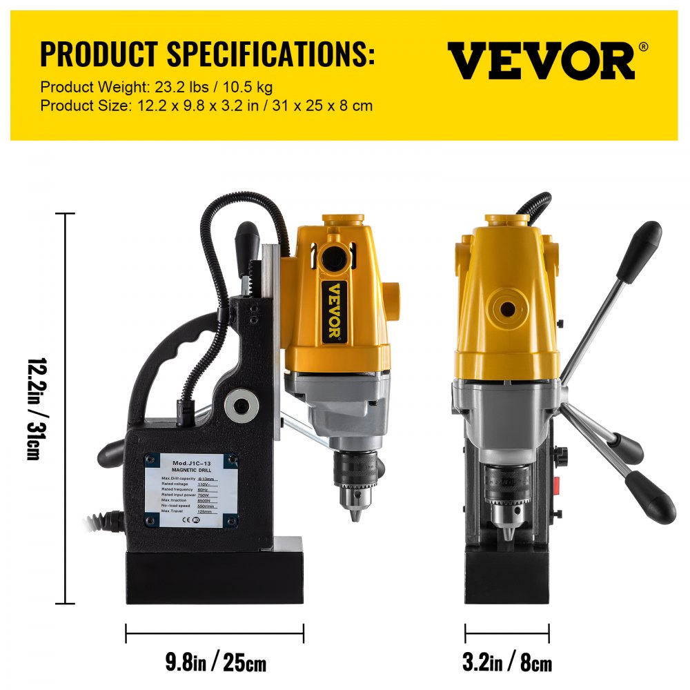 VV-MD-750 - Heavy-Duty Magnetic Drill for Precision Boring Up to 3.9" Depth