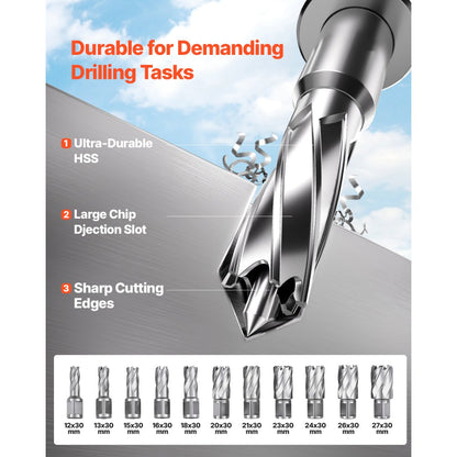 ZT-40HA - 1400W Magnetic Drill Press with 11 Bits for Steel Drilling