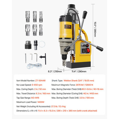 ZT-50HAR - Magnetic Drill Press with 6 Bits for Steel and Iron