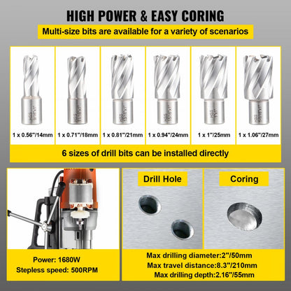 010142563915 - VEVOR 1680W Magnetic Drill Press with 13000N Force and 500 RPM