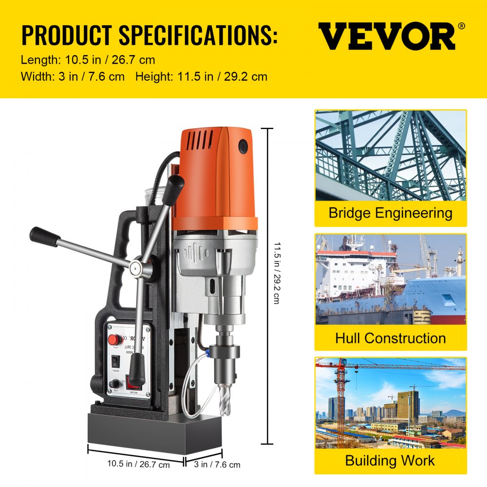 010142563915 - VEVOR 1680W Magnetic Drill Press with 13000N Force and 500 RPM