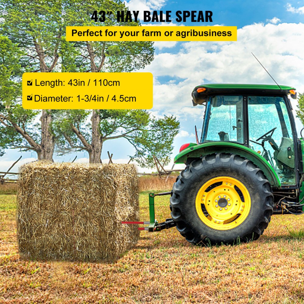 010656641664 - Durable 43" Hay Bale Spear with 3000 lbs Capacity